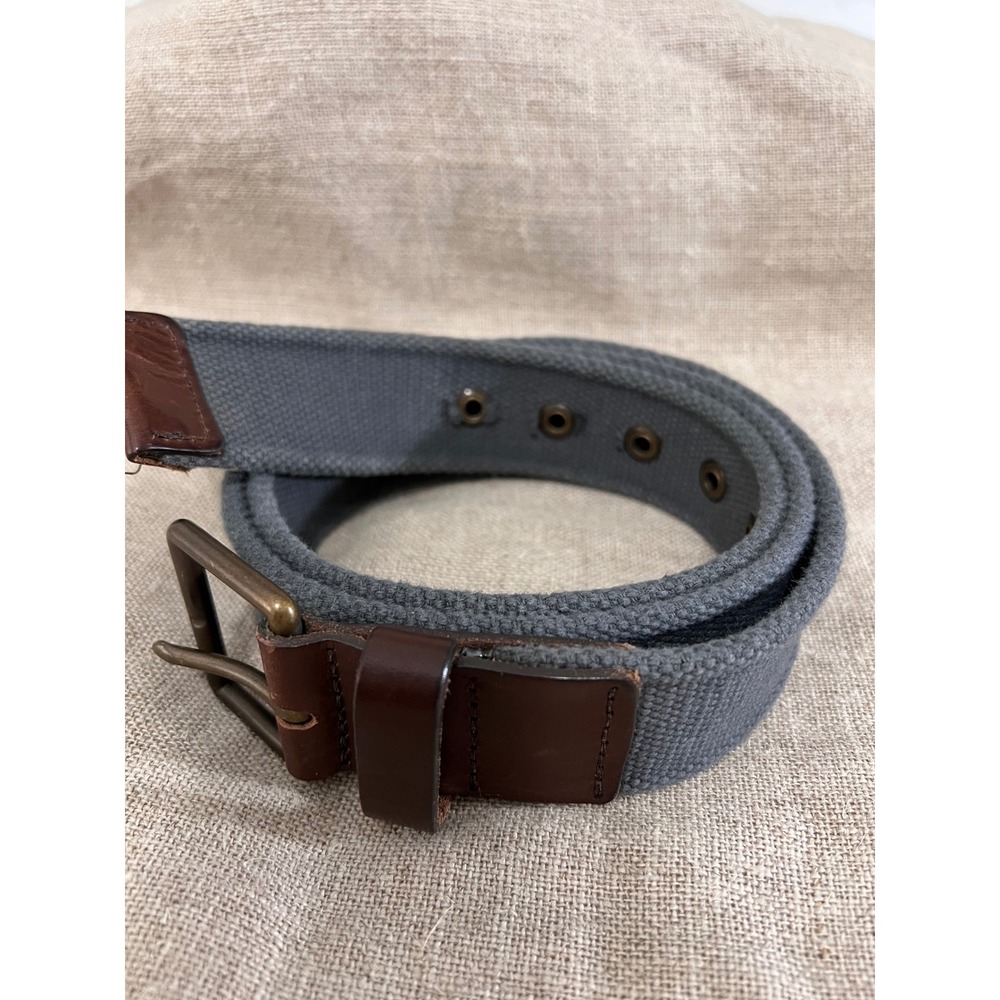 Eddie Bauer Mens Grey Canvas Leather Trim Belt Made in USA Size 36